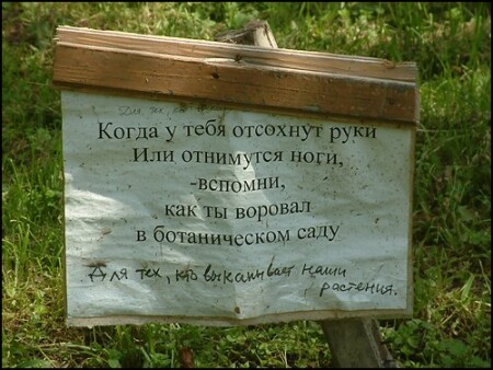Добрые пожелания на табличке в ботаническом саду.
