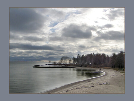 осень, берег, облака