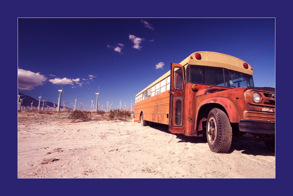 Palm Springs, California. Old school bus.
