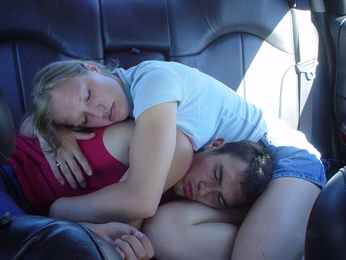The sleeping in the car/
