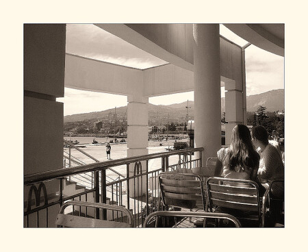 in cafe. afternoon. summer