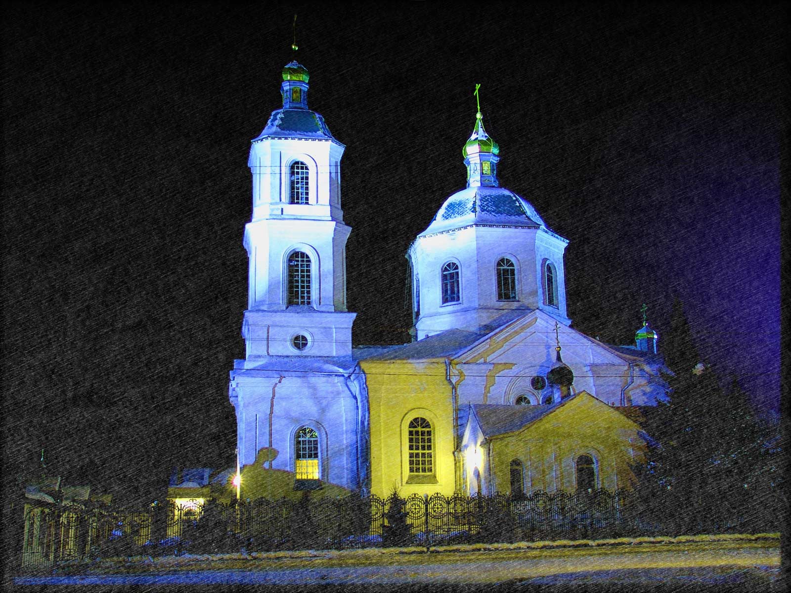 ночь,дождь,церковь.