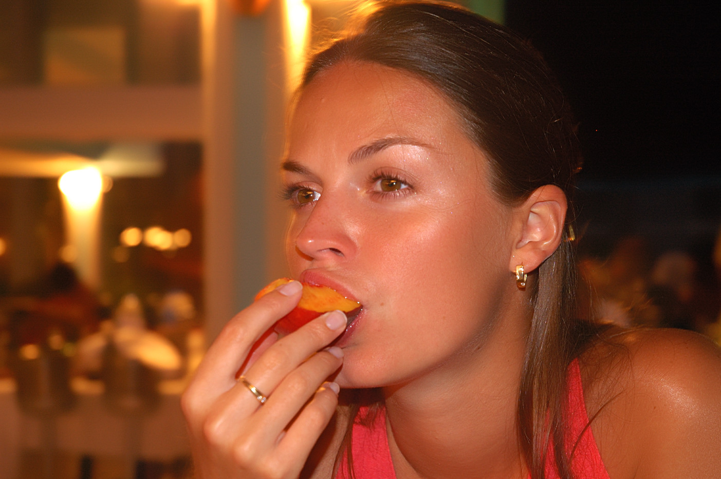 girl with peach