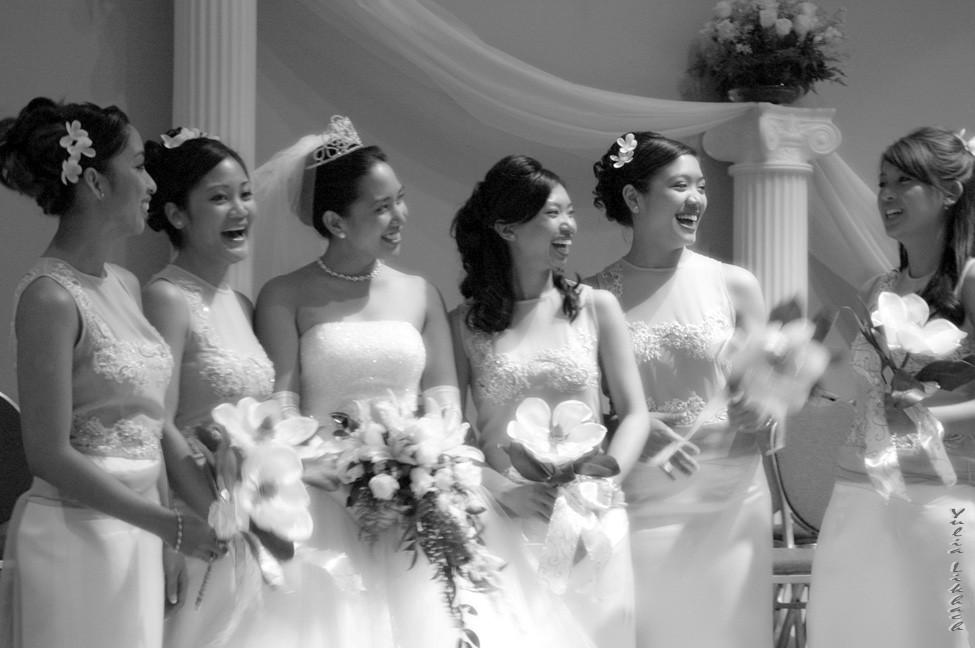 happy bride with friends