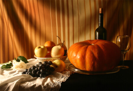 Still Life with Apple and Pumpkin