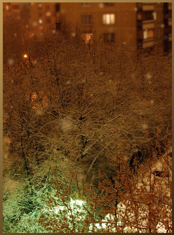 Ночь, город, снег