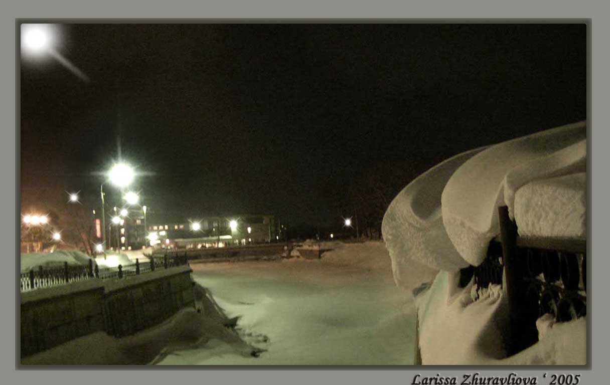 Night snow town