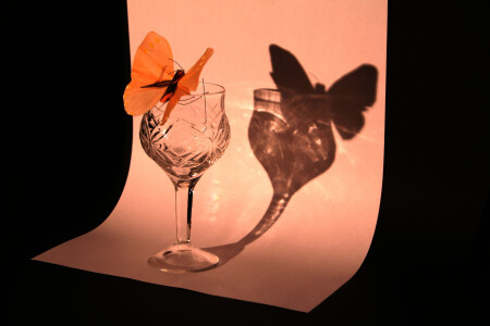 Искусственный свет, бабочка и,даже, бокал. Только тень настоящая.
