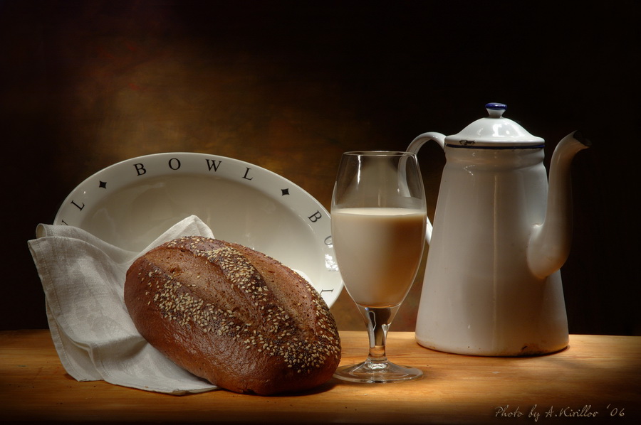 Bowl, bread &amp; milk.