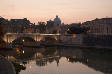 Река, мост, закат