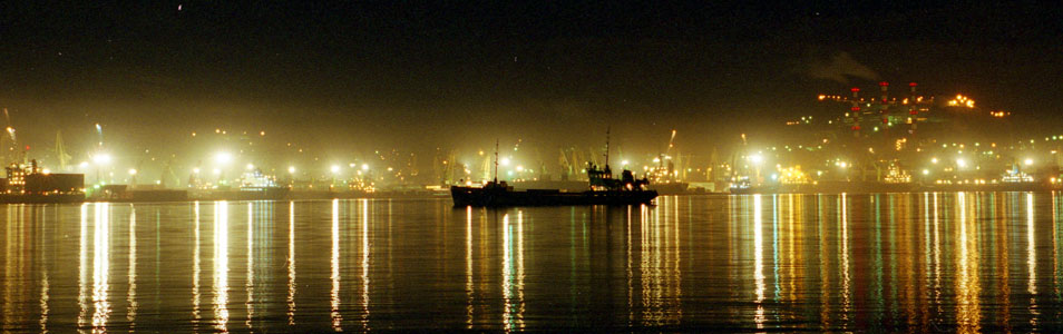 Seaport at night