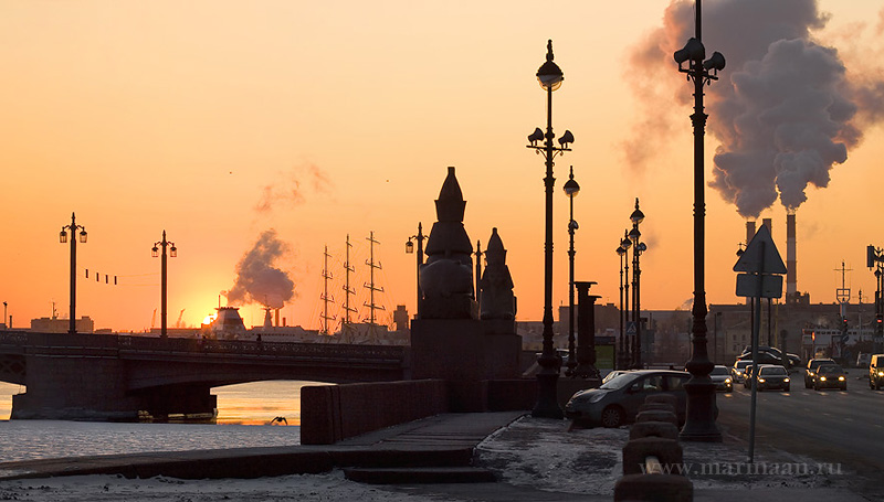 Вид на Благовещенский мост (бывш.Лейтенанта Шмидта), на Сфинксы и Университетскую набережную