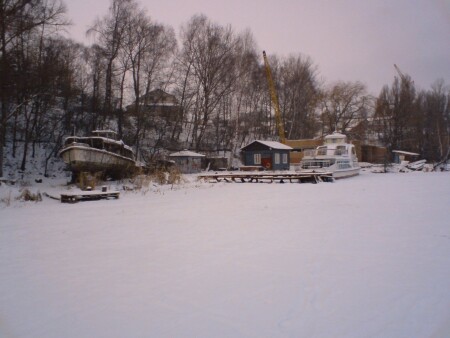 Стоянка теплоходів в Тернополі (Тернопільське озеро). Зима, 2009р.