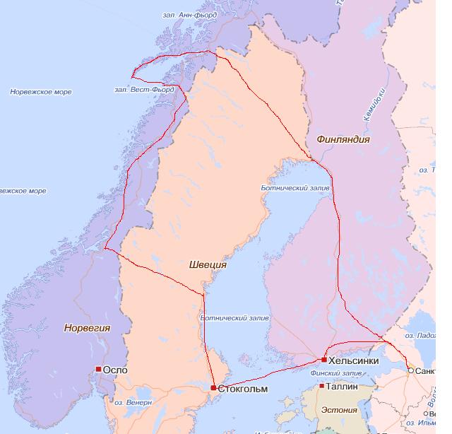 Карта швеции норвегии финляндии