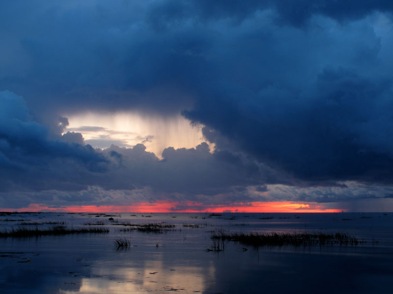 Закат и сине красные водоросли