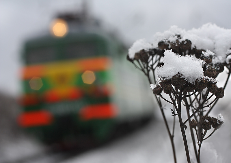 первый снег на железной дороге