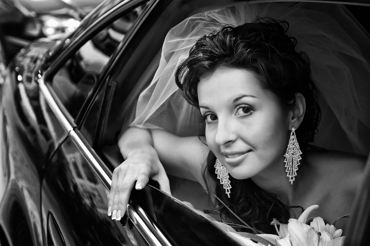 Bride and car