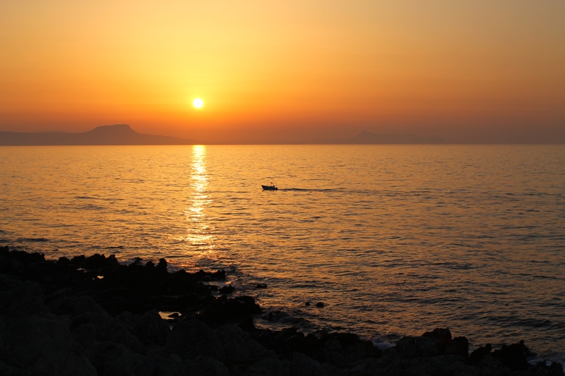 sunset on the island of Crete