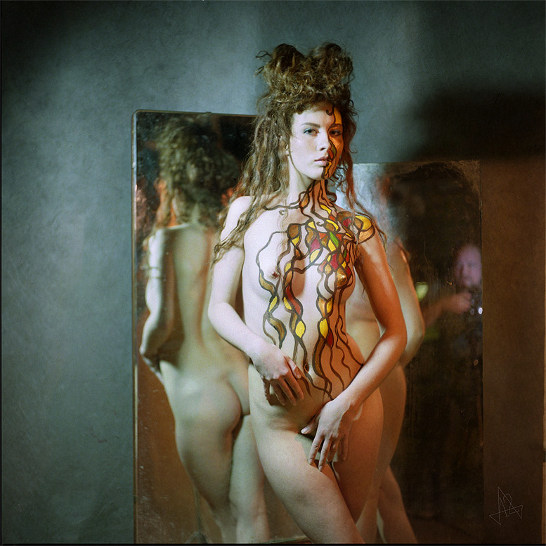 self-portrait with a model and body painting (1)