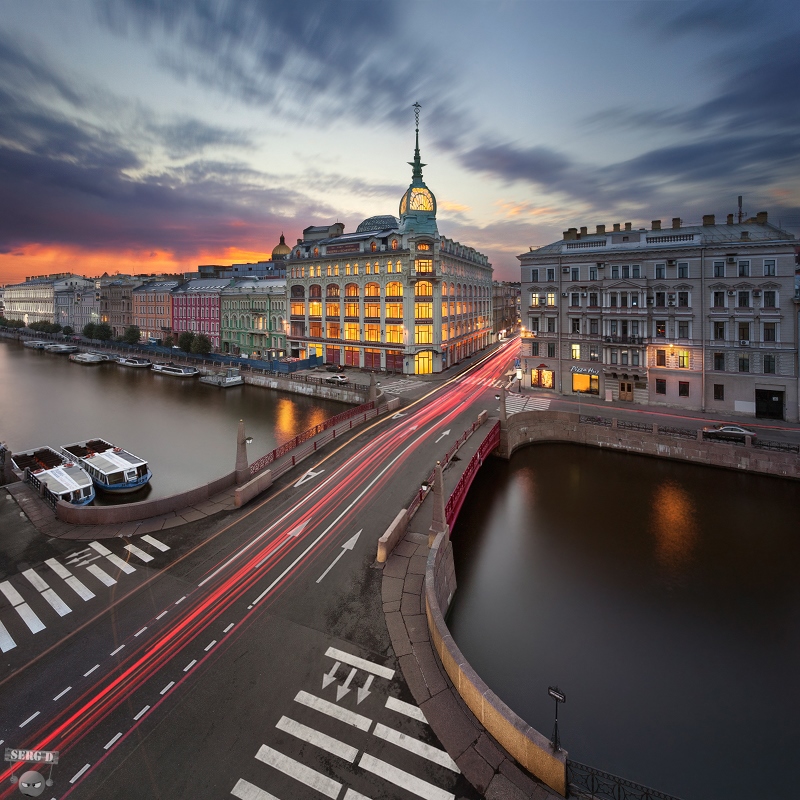 Красный мост, Гороховая улица, Мойка, дом Эсдерса и Схейфаль