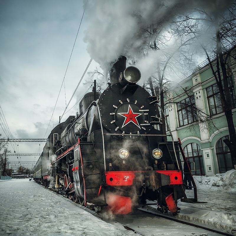 steam locomotive at Riga station