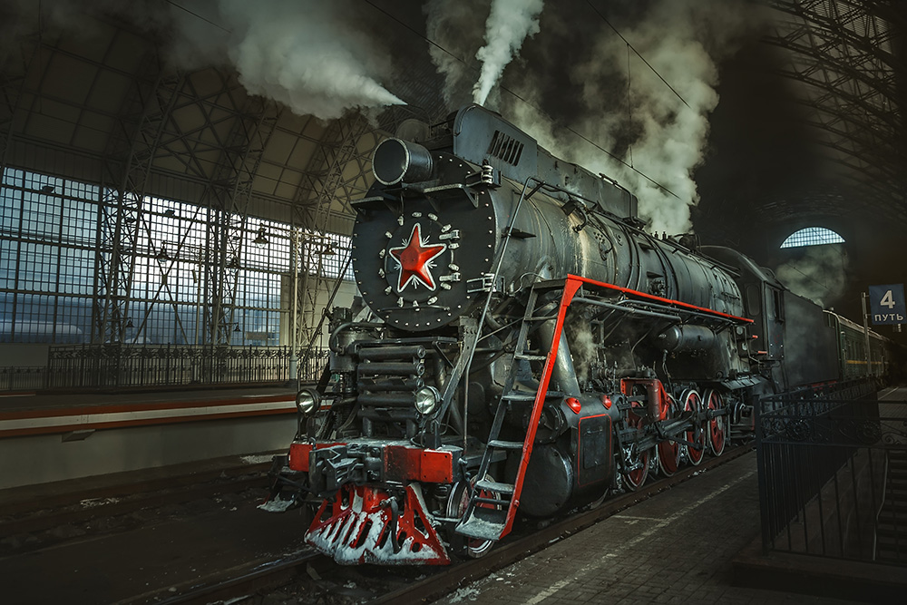 Old Soviet steam locomotive.