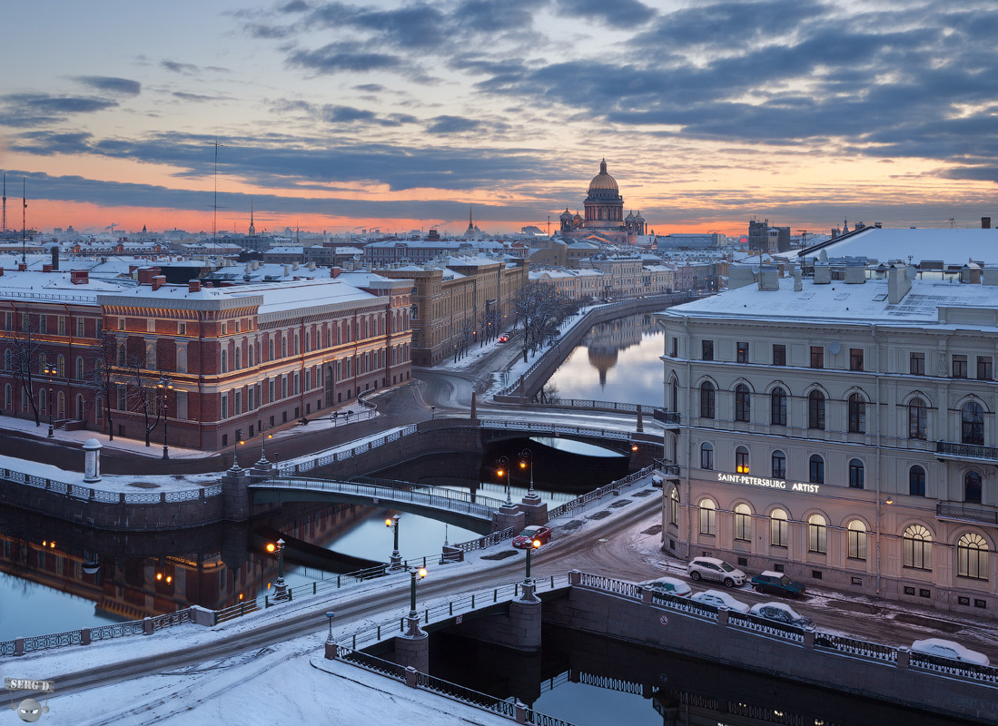 Матвеев, Краснофлотский и Поцелуев мосты, река Мойка, Исааки