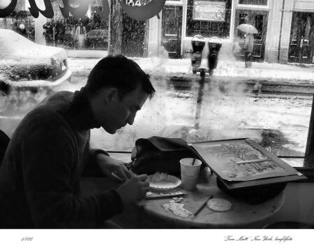 зимнее кафе, художник.