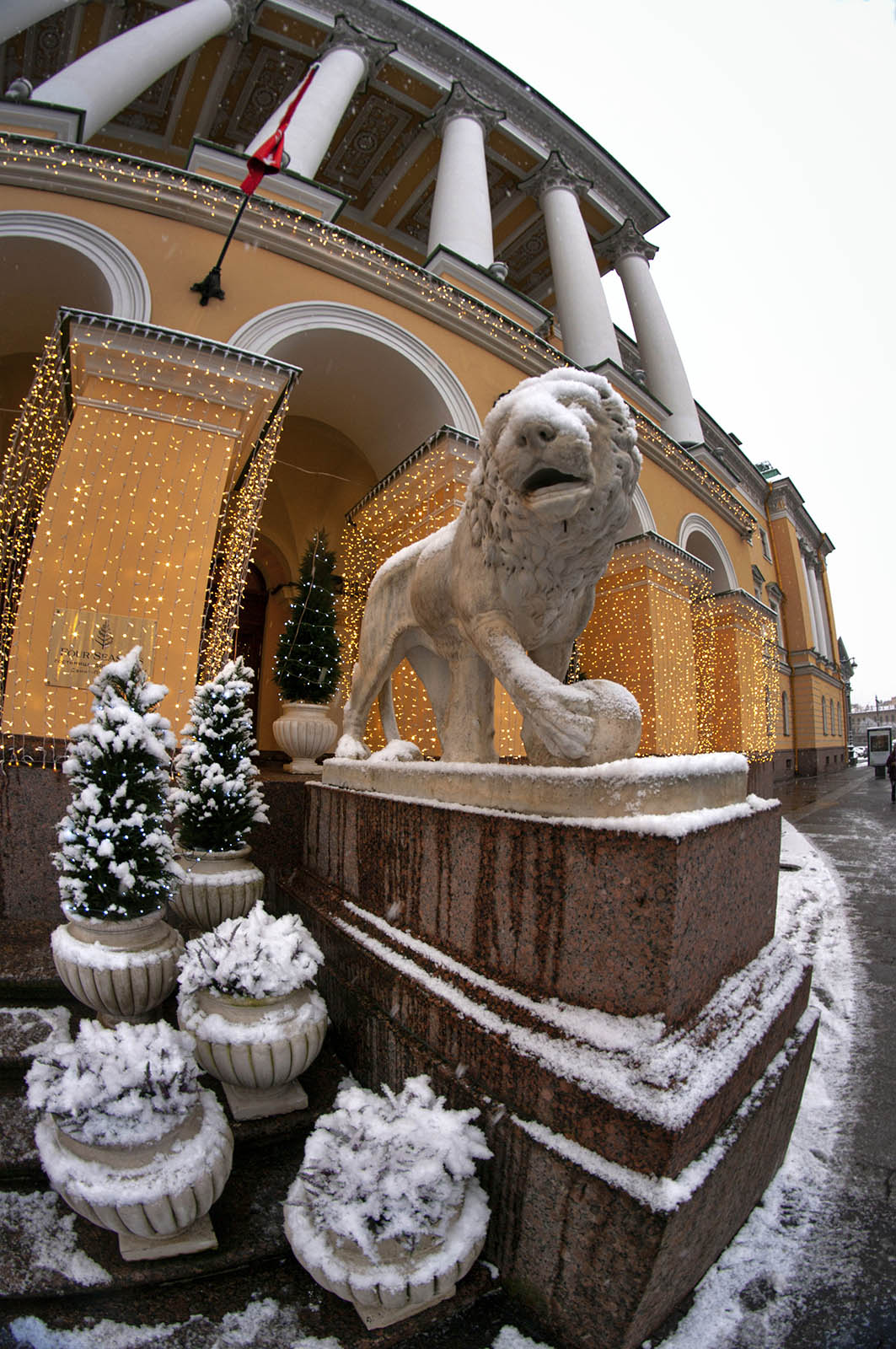 С подъятой лапой, как живые, стояли львы сторожевые.