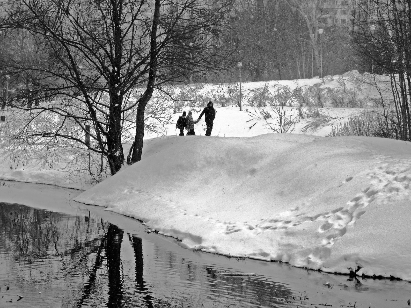Зима на речке Городне в Москве.