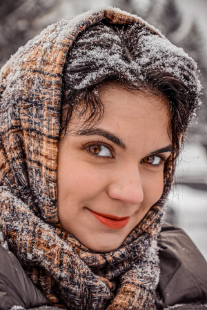  snow melts on hair...